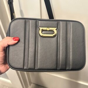 Salvatore Ferragamo Gancini Quilted Leather Black Shoulder Bag with Gold Detail